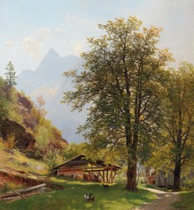 Paisaje con edificios de granja de Carl Hasch